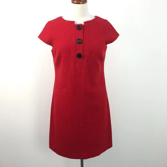 ann taylor red sheath dress Ann Taylor Asymmetric Side Swept Red Orange Sheath Dress Stretch 6 Excellent